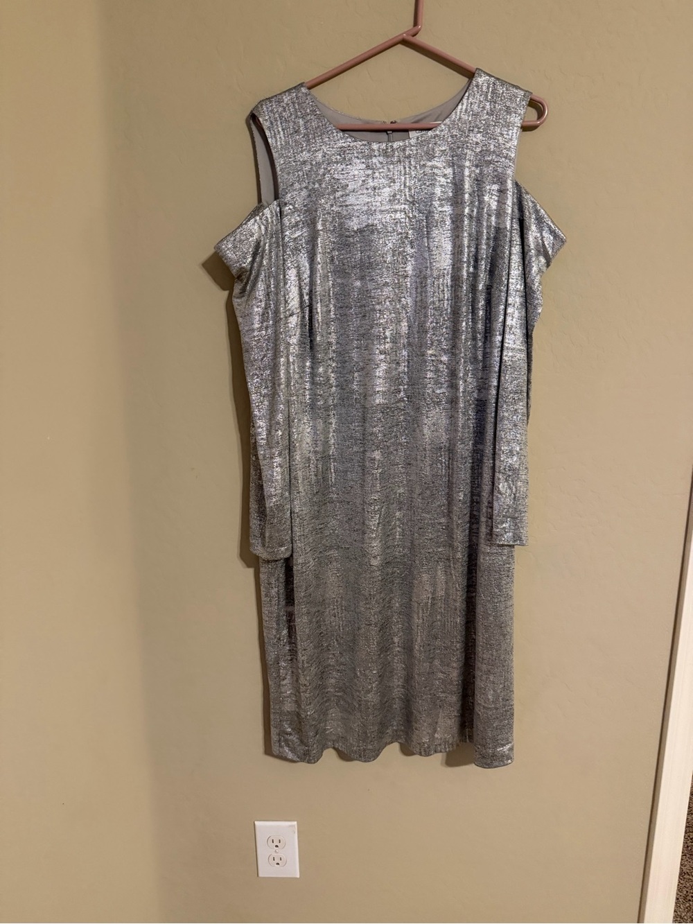 Calvin Klein Silver Cold-Shoulder Midi Dress